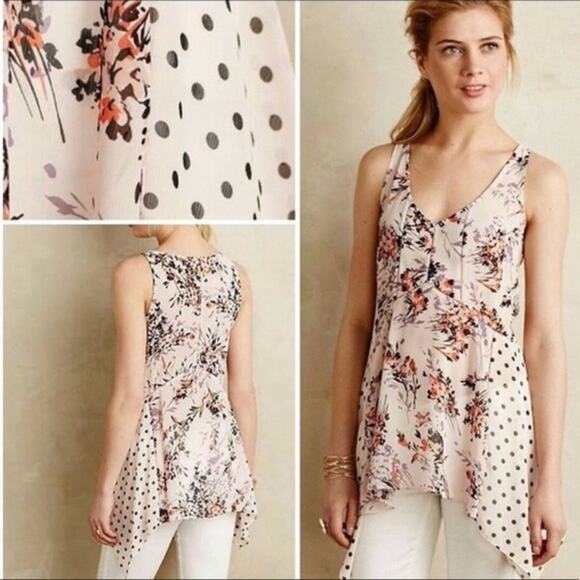Anthropologie Vanessa Staring At Stars Pink Floral Flowy Tank Top Size XS - Picture 1 of 6
